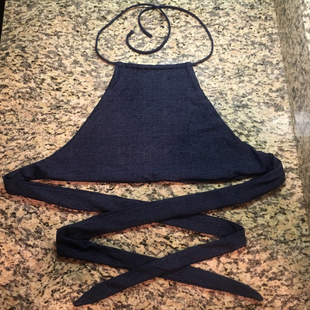 L Space Denim Print Bathing Suit Top Size Small